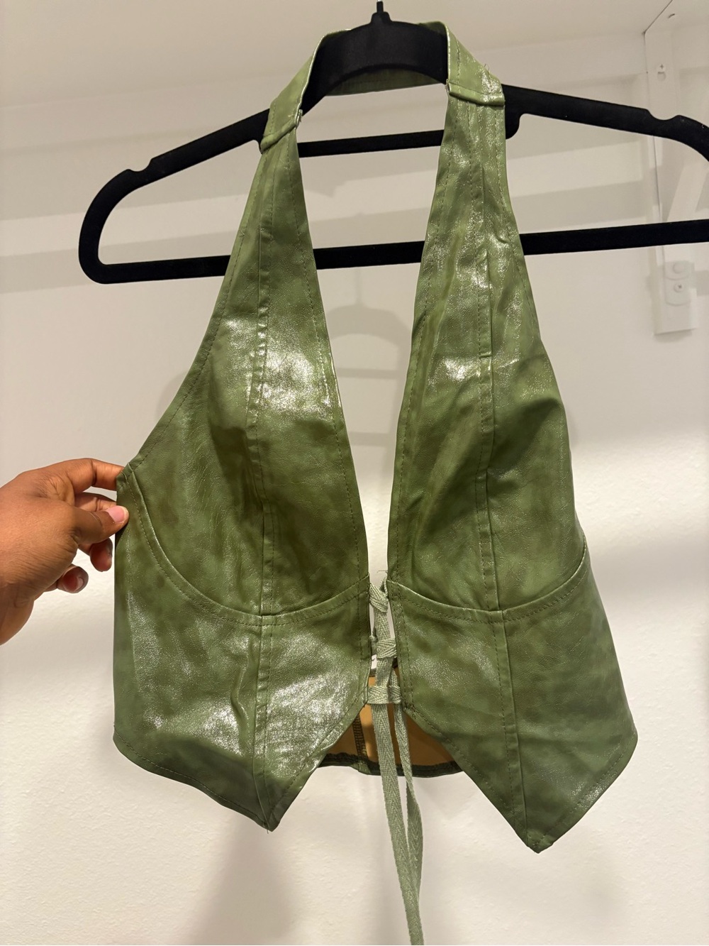 Olive Green Lace-Up Halter Crop Top